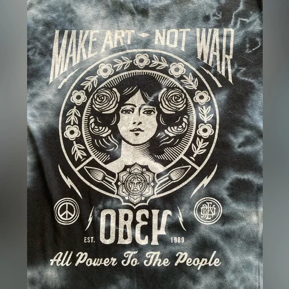Obey navy blue tie-dye graphic T-Shirt, Make Art Not War, size XS, unisex - Picture 5 of 10